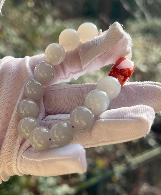 12mm Certified natural hetian jade  Qinghai old mine nephrite bracelet/icy smoky purple紫气东来 天然和田玉 青海老矿冰糯烟紫玉/灰紫色  冰润糯#2600