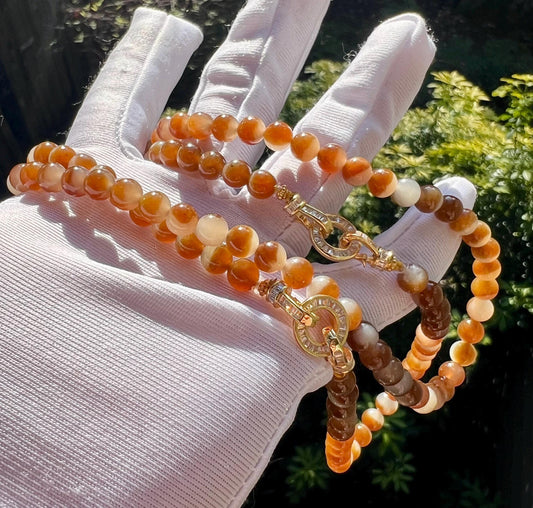 6mm Certified natural Hetian jade/qiemo jinshan  brown white nephrite necklace/108 beads/half bowl cornucopia天然精品和田玉 且末金山糖白玉项链/手链 #0803聚宝盆