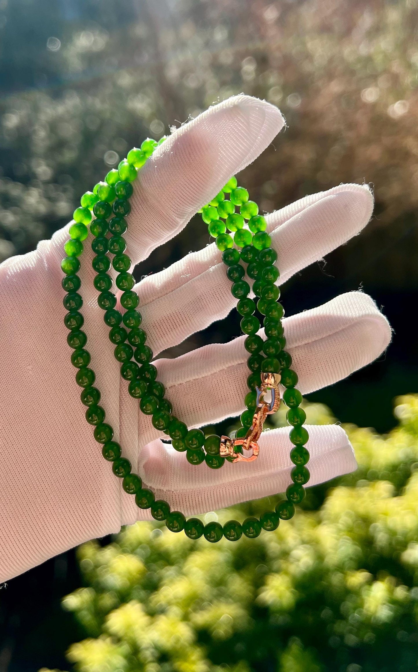 4.5mm Certified natural Hetian jade Siberian green nephrite necklace/bracelet/High chroma green nephrite/天然精品和田玉 俄料碧玉项链 小米珠#3466 高色辣阳绿