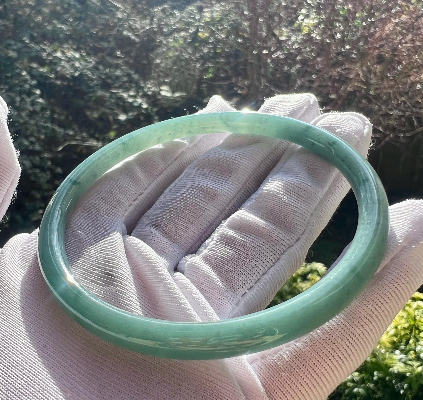 59.6mm Certified Natural untreated Grade A Jade bangle /Guatemala Jadeite dangling bangle bracelet/icy blue天然无优化冰糯种蓝水翡翠手镯 #3836美人条 叮当镯