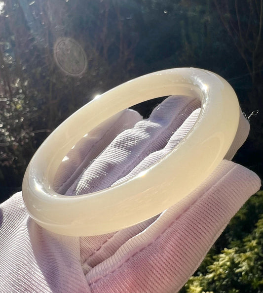 56.2mm Certified natural Hetian jade Qinghai old mine nephrite bangle bracelet/rich lotus pink nephrite/天然精品和田玉 青海老料藕粉手镯 圆条镯 冰料浓藕粉 冰润糯 #4116