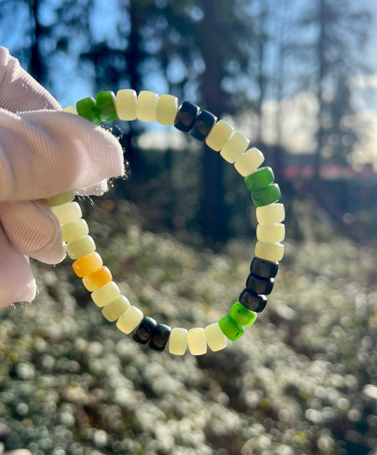 Certified Natural Hetian jade/multi color nephrite bracelet/straight cut thin beads天然精品和田玉多宝手串 #2631 直切隔片珠（碧玉糖玉青花青白玉）