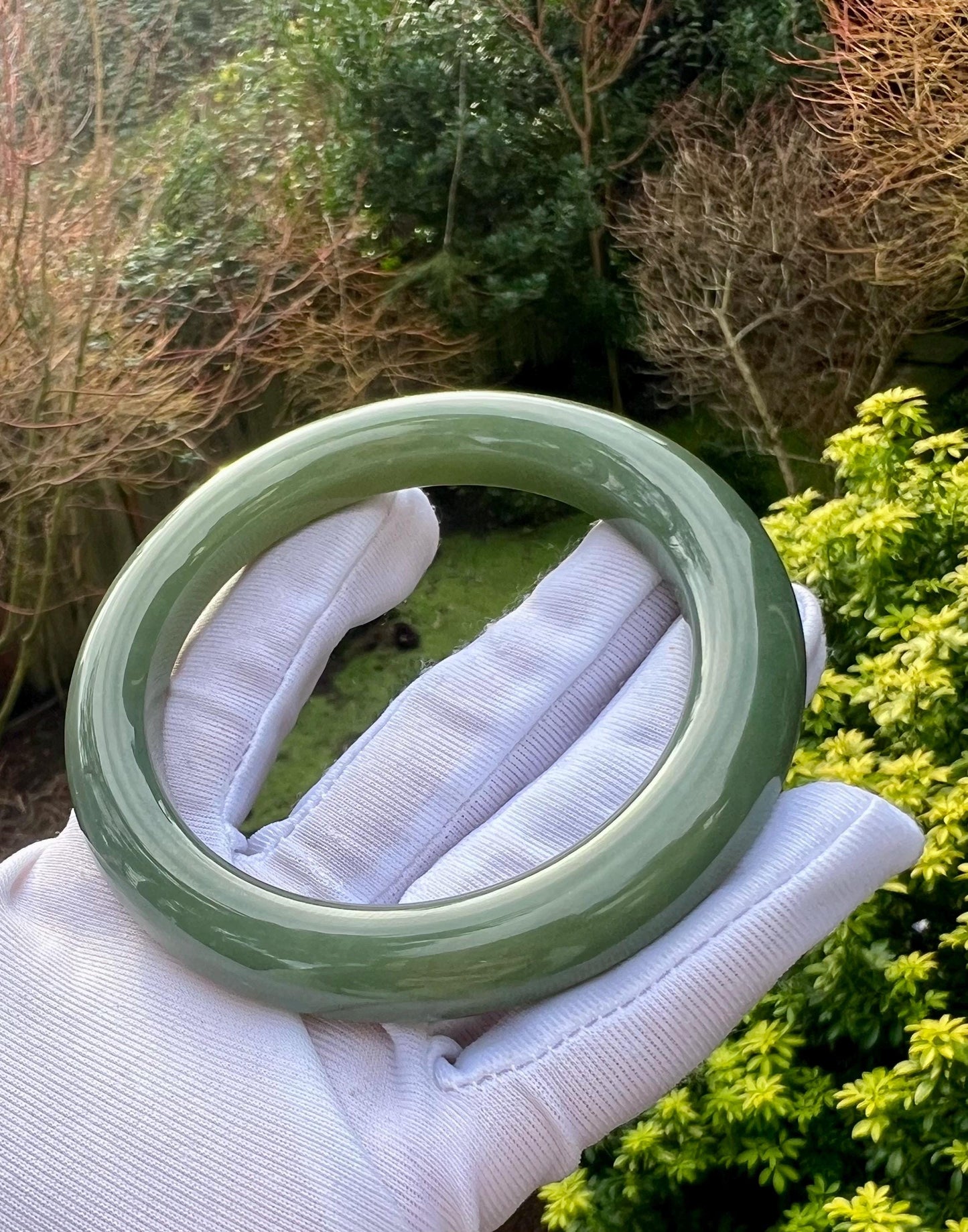 60.5mm Certified natural hetian jade /greenish blue Nephrite bangle/ bracelet/天然和田玉 且末青玉手镯  蓝青玉带糖正圈手镯 平安镯 #0790 油润