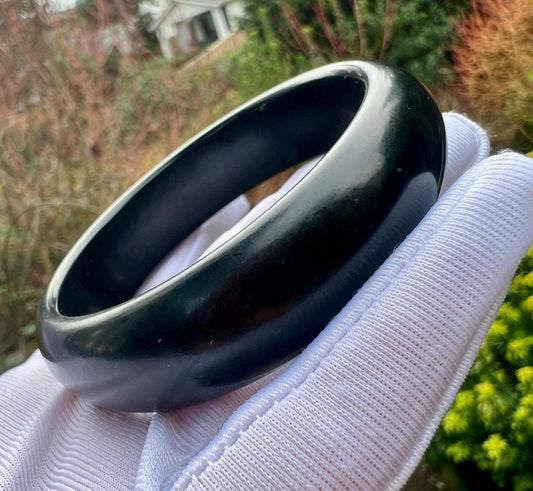 54.5mm Certified natural hetian jade /Golmud black green Nephrite bangle/ bracelet/天然精品和田玉 格尔木小灶火黑青玉手镯  正圈手镯 平安镯  油细#9826 一细下