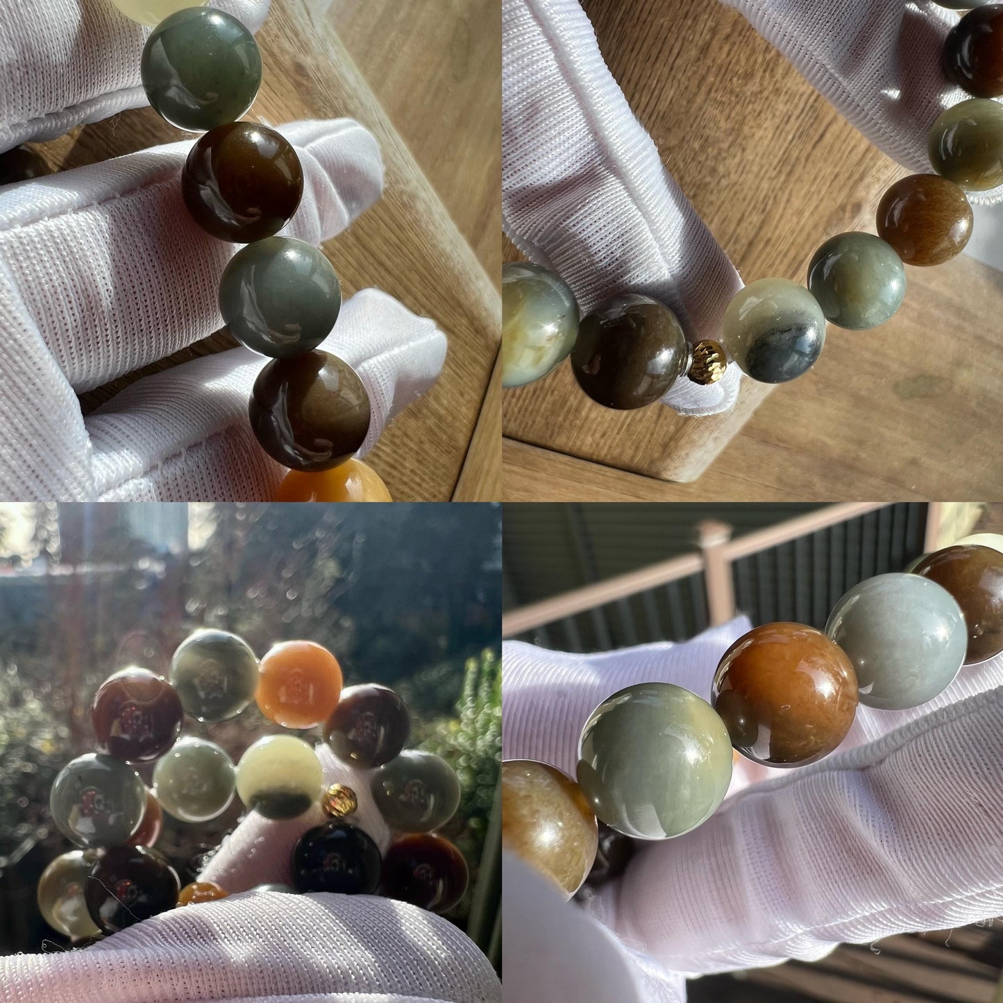 10mm Certified natural Hetian jade /Qinghua Loulan multi color nephrite bracelet天然精品和田玉 楼兰三色手串 油熟细糯#2935 糖白小平安扣