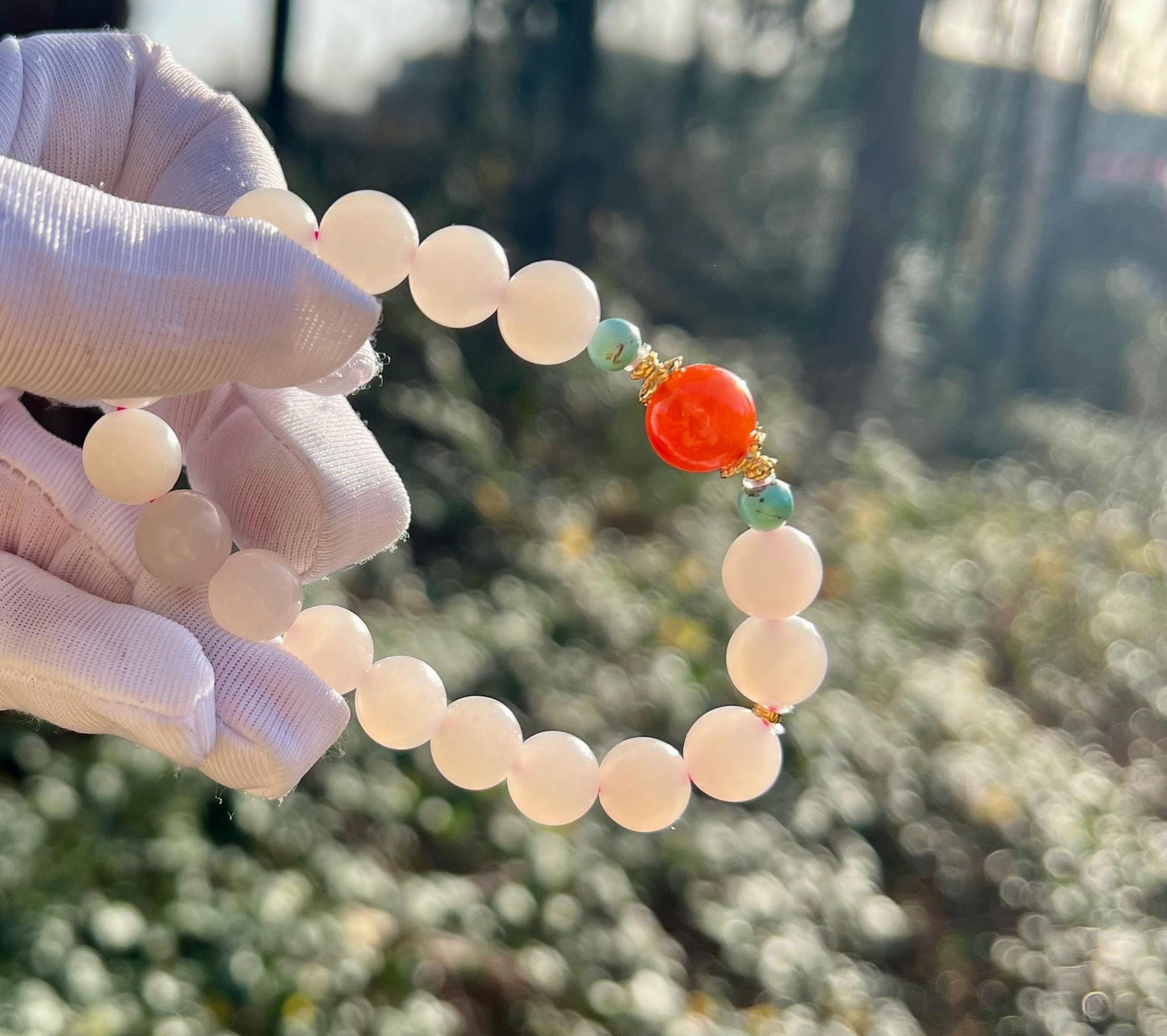 10mm Certified natural Hetian jade  Qinghai lotus root pink nephrite Bracelet/matte finish/Sichuan Nanhong bead 天然和田玉 青海柔光 藕粉手串 #1506 浅粉色