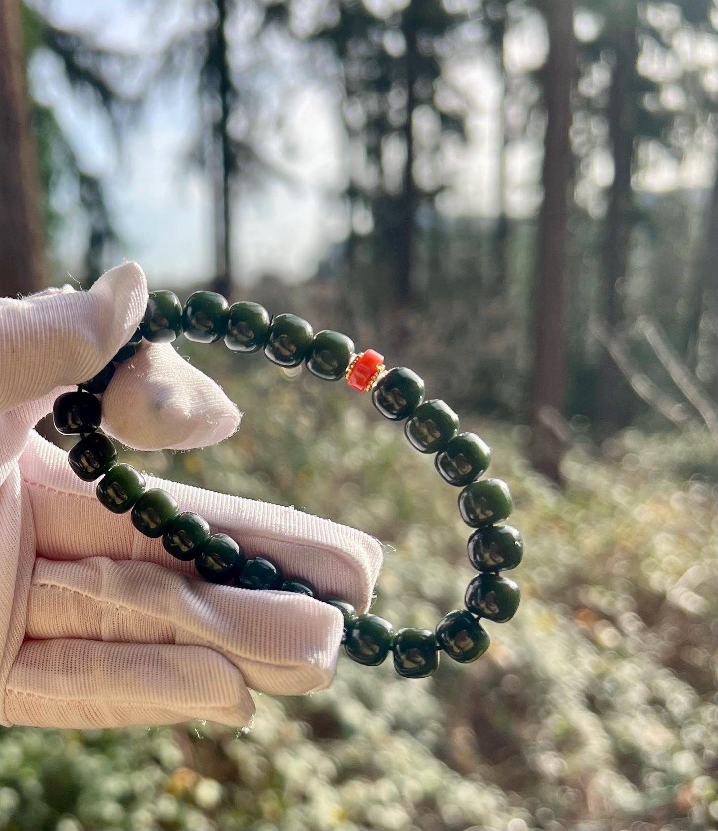 8*7mm Certified natural Hetian jade Qinghai black green nephrite Bracelet/ barrel beads 天然和田玉 青海黑青玉手串 一细下#1531