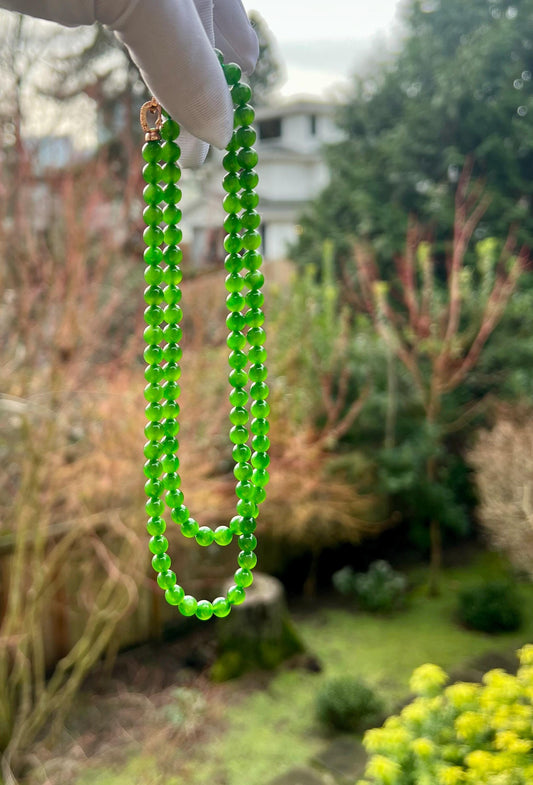 6mm Certified natural Hetian jade Siberian green nephrite necklace/bracelet/108 beads/ 天然精品和田玉 俄料碧玉项链 108珠#3469 高色阳绿