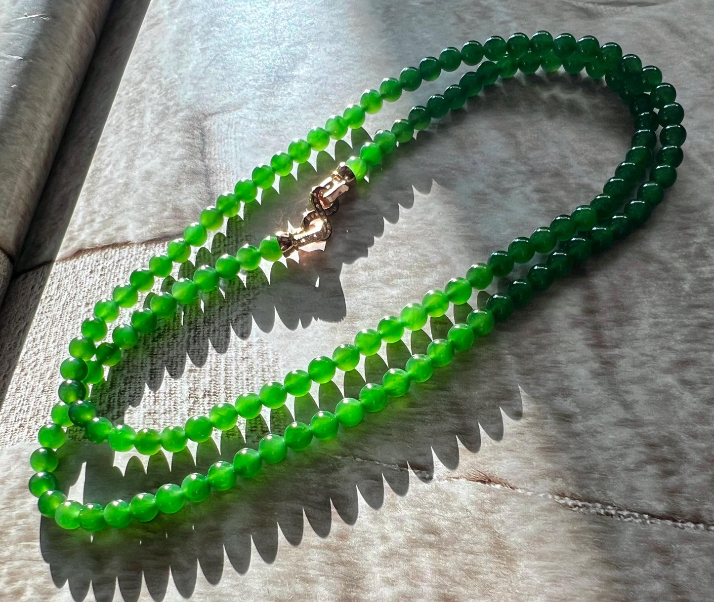 4.5mm Certified natural Hetian jade Siberian green nephrite necklace/bracelet/High chroma green nephrite/天然精品和田玉 俄料碧玉项链 小米珠#3466 高色辣阳绿