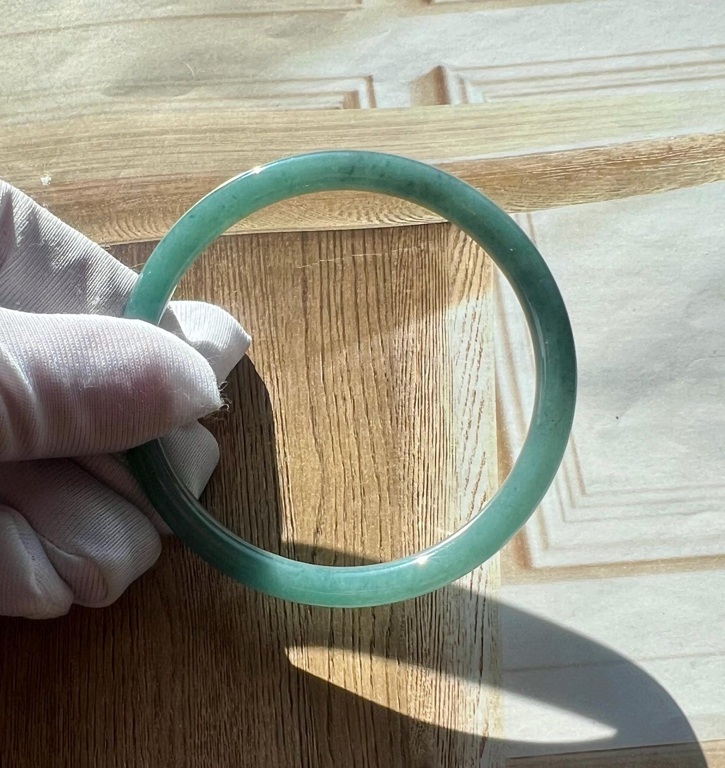 56.3mm Certified natural untreated Grade A Jade bangle /Guatemala Jadeite dangling bangle bracelet/icy blue天然无优化冰糯种蓝水翡翠手镯 #3660美人条 叮当镯