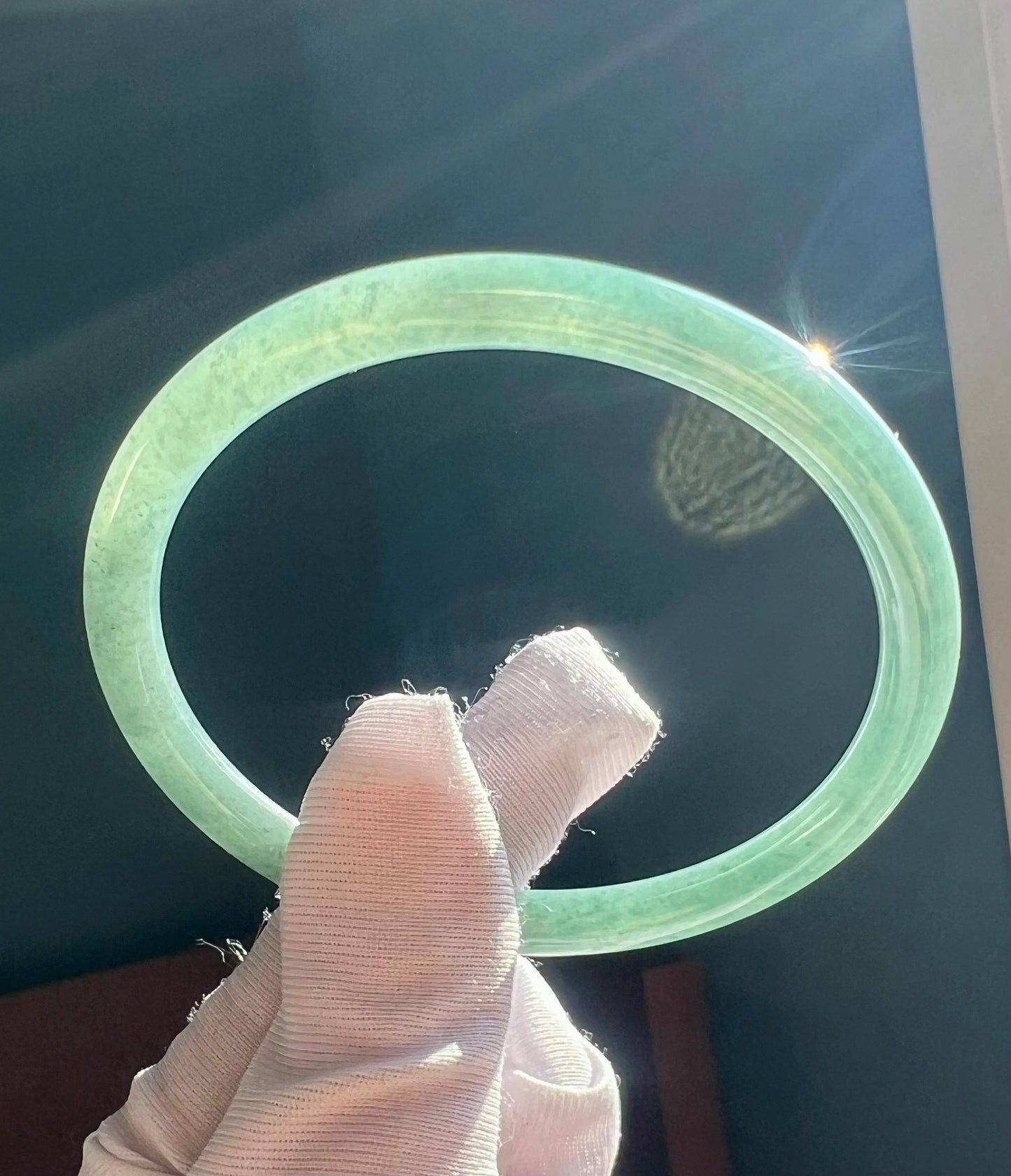 56.3mm Certified natural untreated Grade A Jade bangle /Guatemala Jadeite dangling bangle bracelet/icy blue天然无优化冰糯种蓝水翡翠手镯 #3660美人条 叮当镯