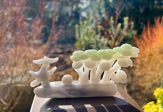 Certified natural nephrite ornament/Incense holder/Purple green and white tri-color nephrite天然软玉 青海翠青玉香插 摆件 紫翠白三色玉 /雕刻悟道#0094