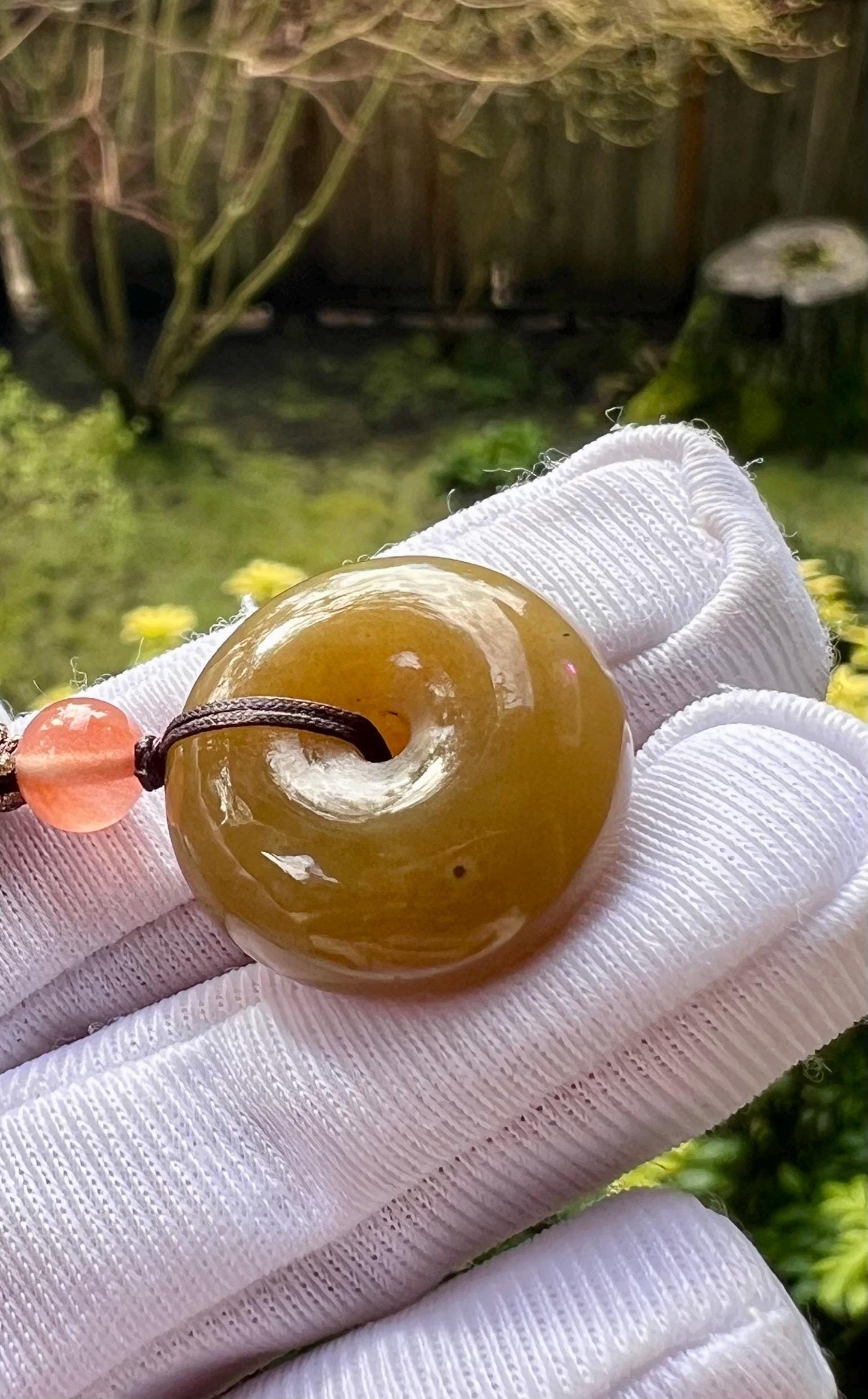 Certified natural jade/  brown nephrite donut pendant/circle safety pendant 天然糖玉 平安扣 吊坠 项链 #2106 小尺寸