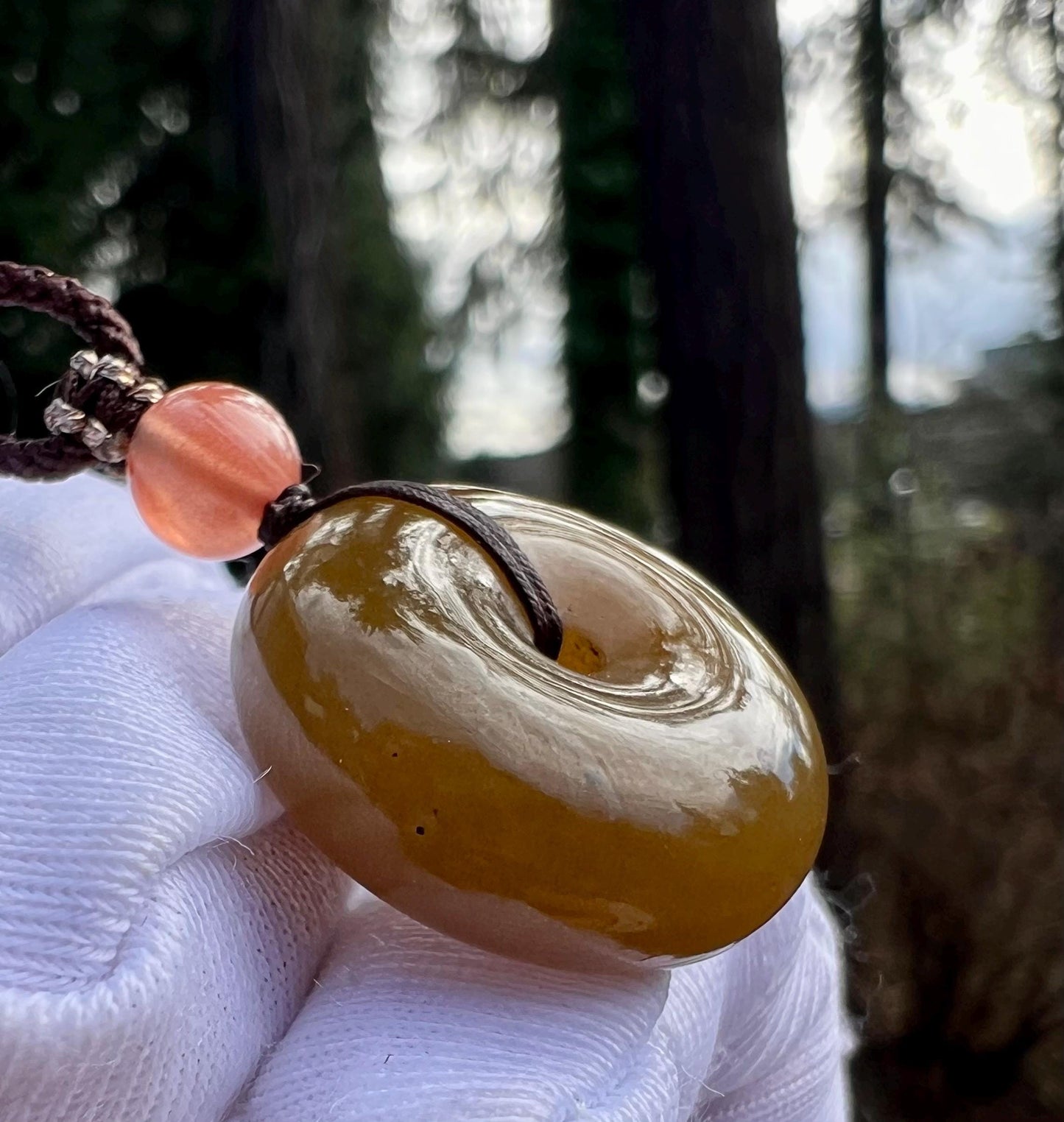 Certified natural jade/  brown nephrite donut pendant/circle safety pendant 天然糖玉 平安扣 吊坠 项链 #2106 小尺寸