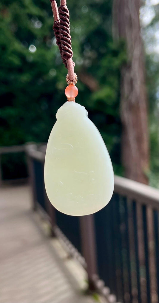 Certified natural jade/white nephrite carved Landscape nothing pendant/safety pendant necklace天然白玉 山水牌 无事牌 吊坠 #0933