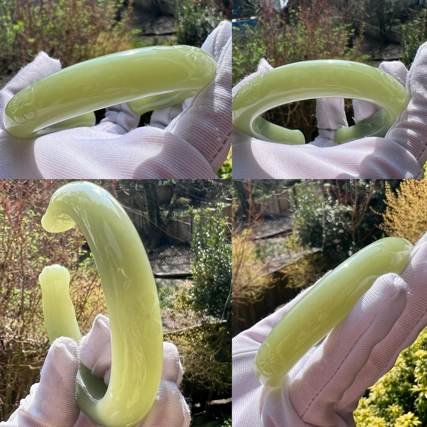 56.5~~58.5mm Certified natural nephrite opening Bangle/greenish cat's paw bangle 天然软玉 猫爪手镯 开口镯 胶糯细度好 #4087