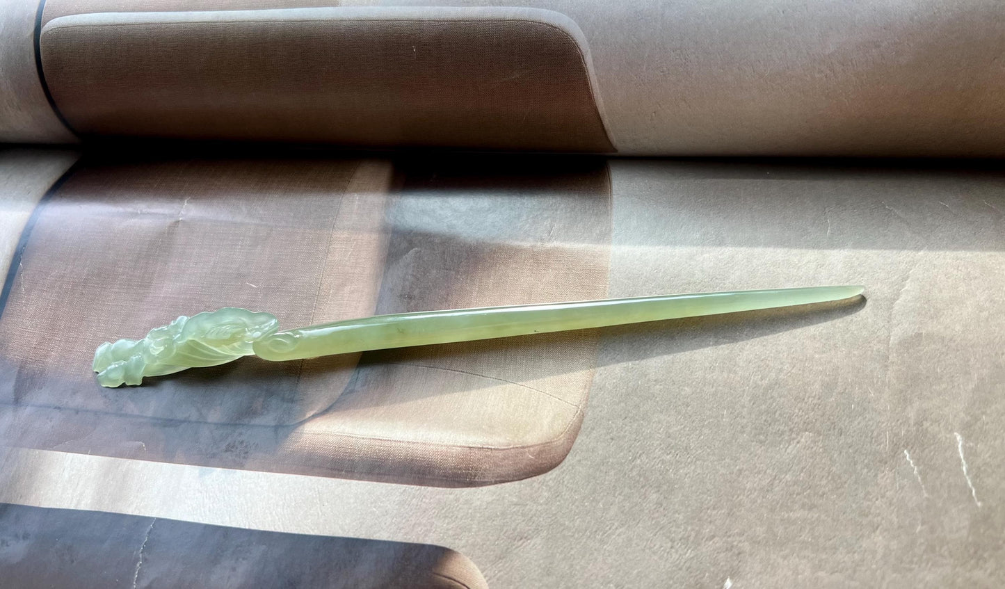 Certified natural Jade/Qingshui nephrite carved hairpin/hand made Magnolia flower hairgrip天然精品软玉 晴水色  手工雕刻玉兰花发簪/发笄#7263