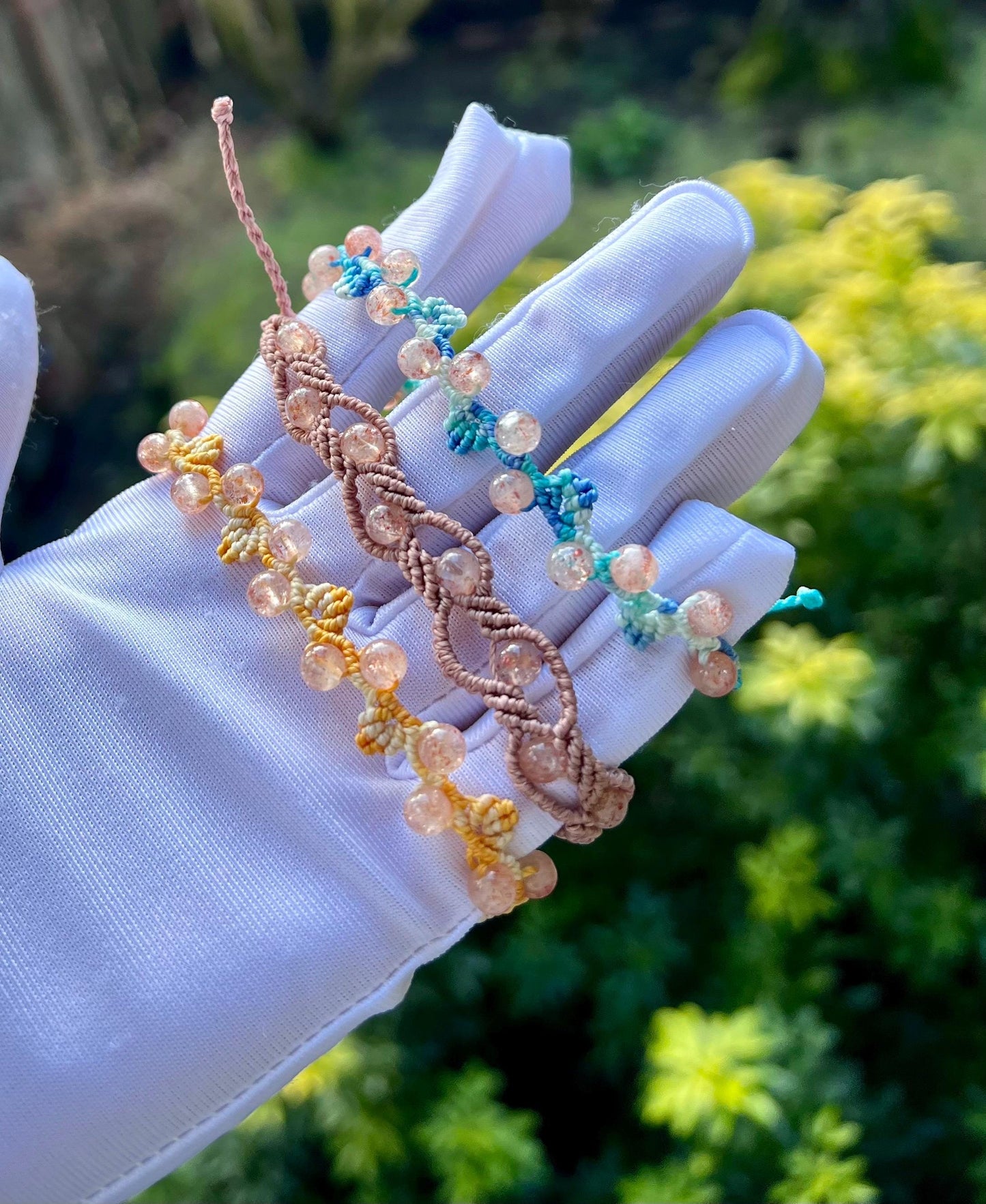 Hand braided bracelet /natural golden sunstone beads / 手工手绳/手编绳手链 搭配金太阳石圆珠 叠戴神器