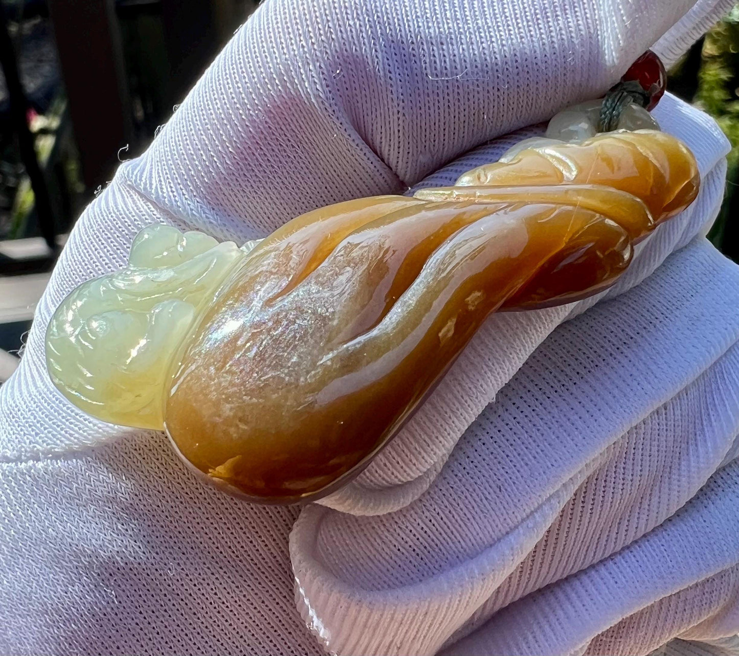 Certified natural jade/ Brown white Nephrite Carved monkey and purse pendant /greenish white nephrite 天然糖白玉 雕刻袋袋封猴 吊坠#5925 糖青白玉