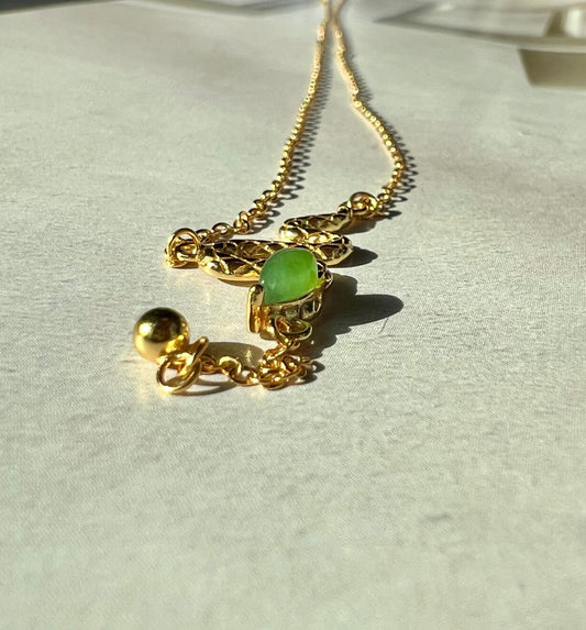 Certified natural nephrite green jade/ sterling silver snake shaped necklace 天然碧玉  镶嵌 项链 蛇形纯银 项链 #0394