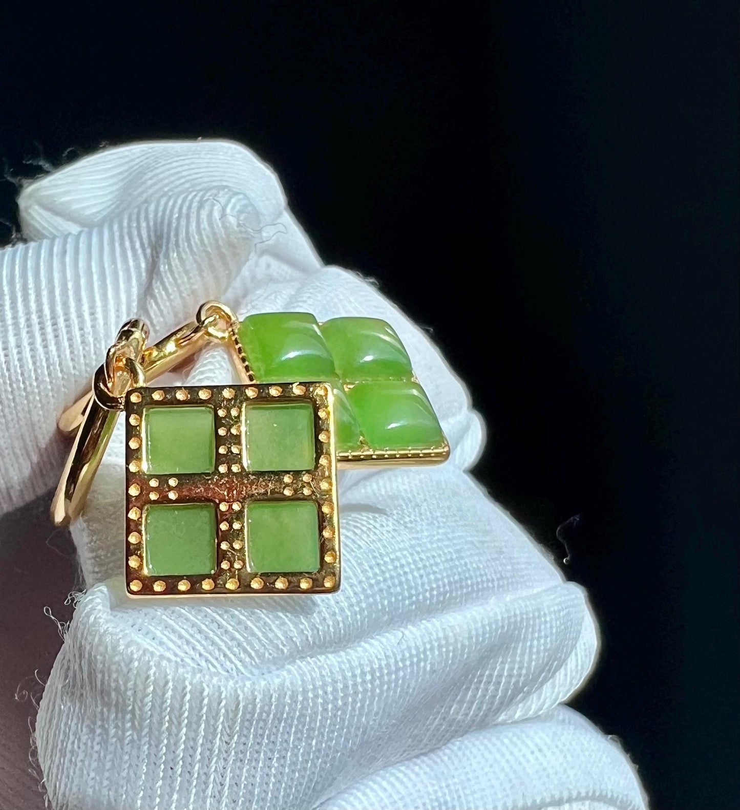 Certified natural nephrite green jade/green nephrite puzzle shape earrings/S925 clip on earrings 天然碧玉拼图耳环  纯银耳扣#0941