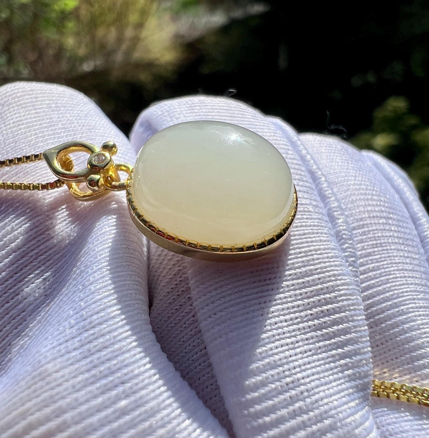 Certified natural nephrite oval pendant /white nephrite pendant Inlaid sterling silver/necklace 天然白玉蛋面吊坠 纯银镶嵌#0371 小尺寸