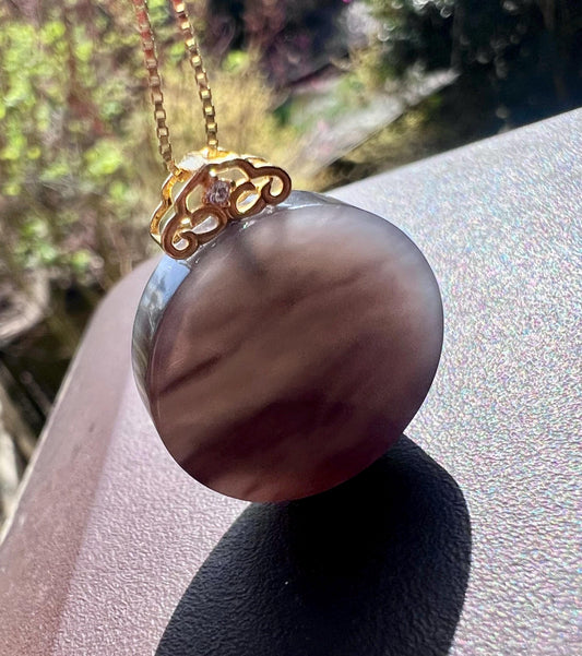 Certified natural purple nephrite round peace pendant necklace/grape purple  nothing pendant天然烟紫玉 帝紫 葡萄紫 圆牌无事牌吊坠#1024
