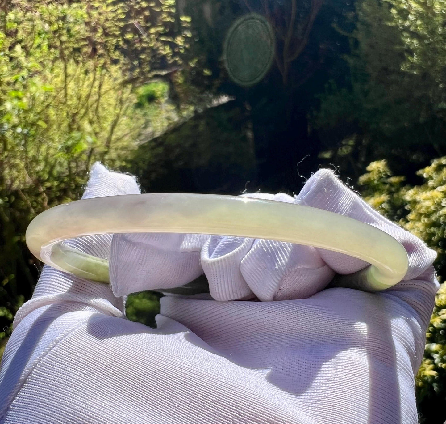 59.1mm Certified natural icy green purple white nephrite Bangle/Three color nephrite dangling bangle 天然软玉 紫翠白三色  细圆条手镯 叮当镯 #0780 起莹光
