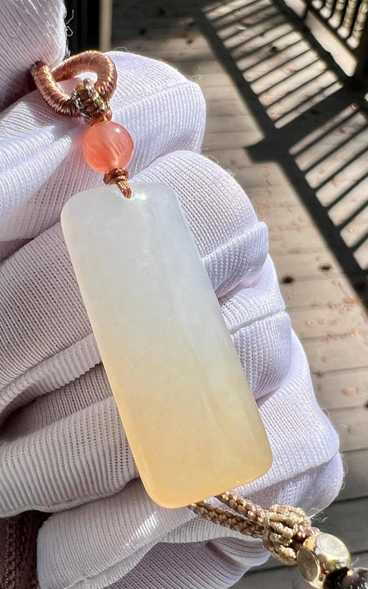 Certified natural brown white nephrite/ safety pendant necklace/ orange brown 天然糖白玉吊坠 无事牌 黄金糖 橘子糖 #0931 小尺寸