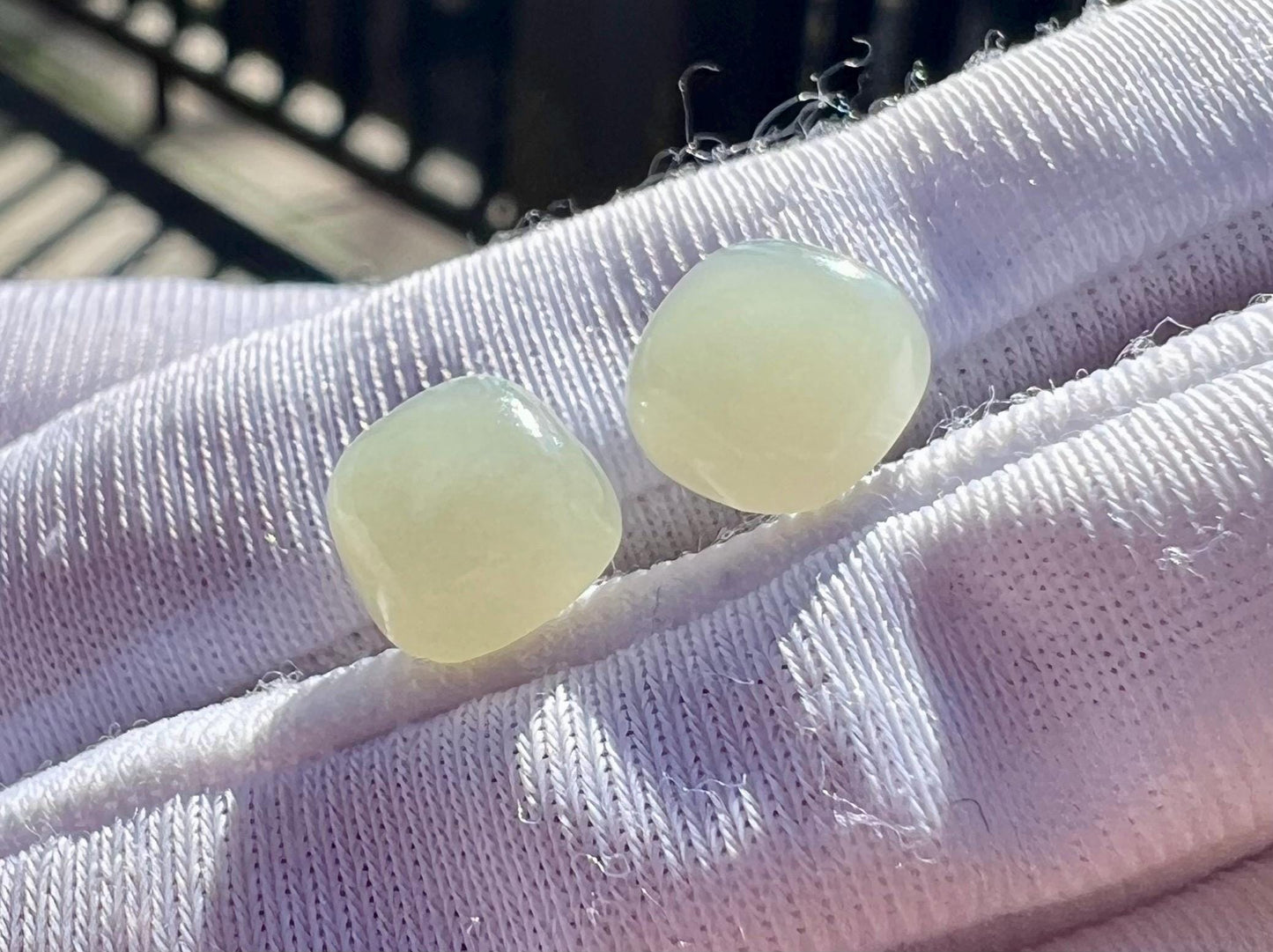 Certified natural jade/Qingshui Nephrite earrings/ Sterling silver /square shape nephrite sdud earrings 天然 白晴水色软玉耳环 耳钉 纯银#0139