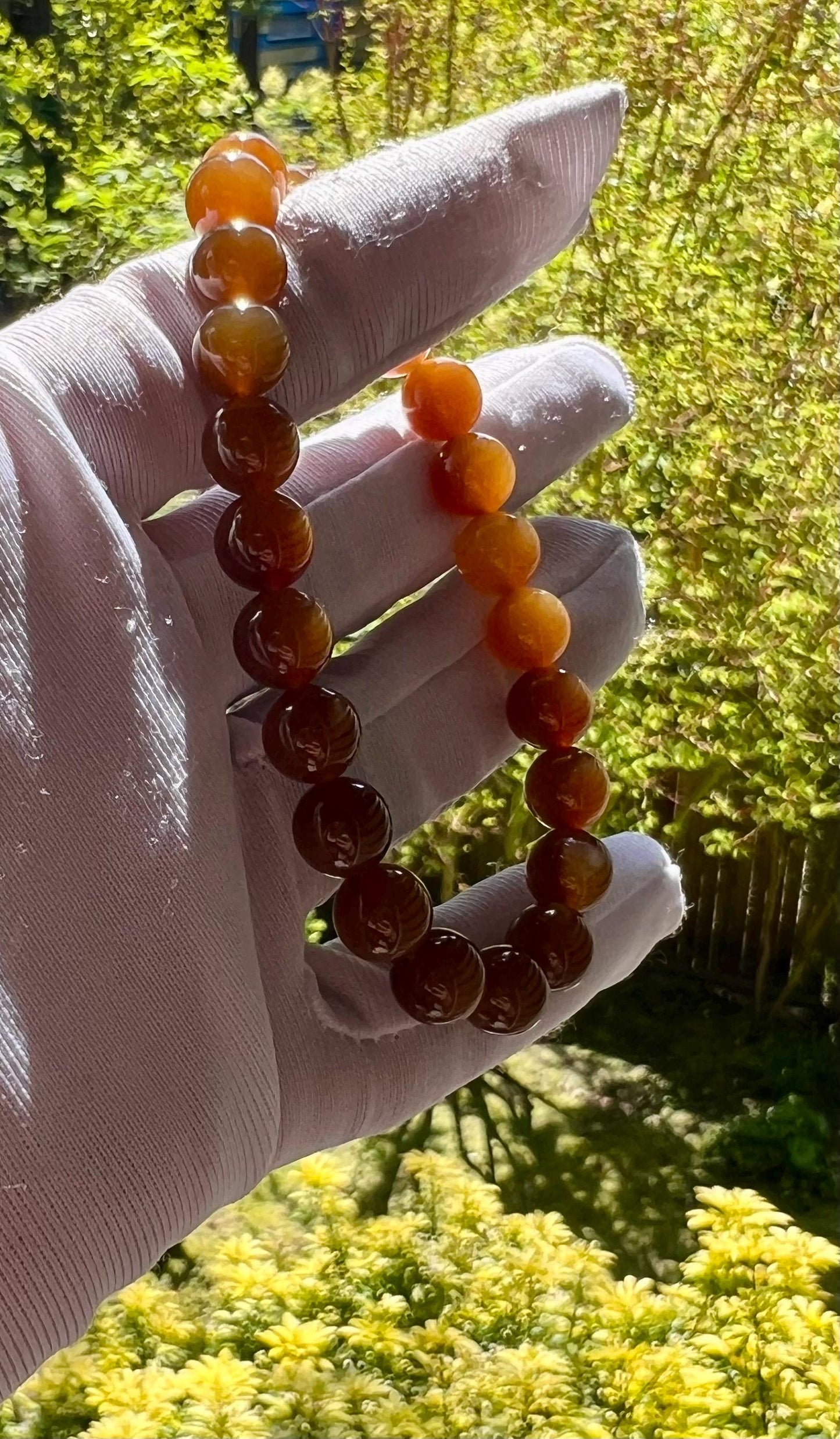 8mm Certified natural jade/ golden red brown nephrite bracelet/天然精品 金山糖玉手串 黄金糖 红油糖#7148 胶油粘稠质感