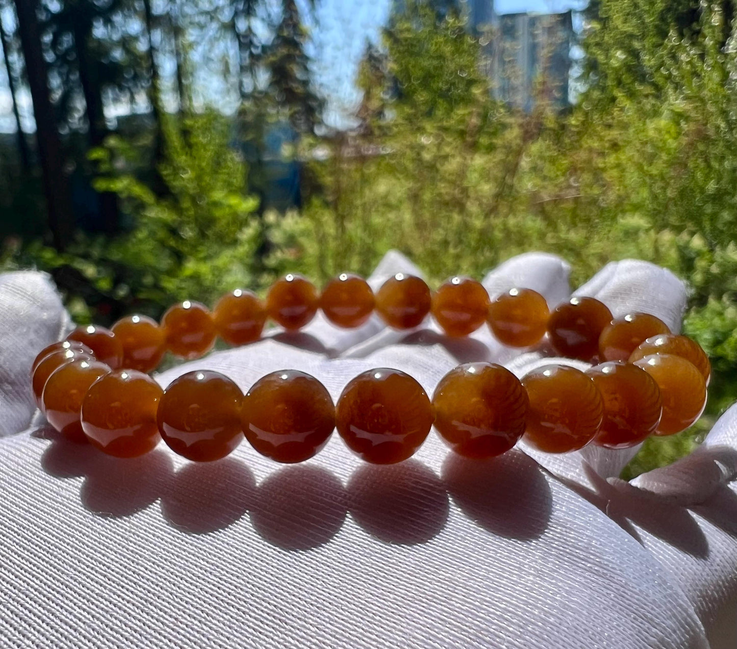 8mm Certified natural jade/ golden red brown nephrite bracelet/天然精品 金山糖玉手串 黄金糖 红油糖#7148 胶油粘稠质感