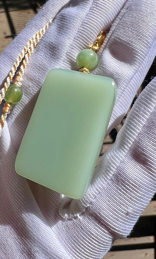 Certified natural nephrite green jade/ light bluish green nephrite safety pendant/nothing pendant necklace天然碧玉 夹层料 粉青无事牌#5341 特细