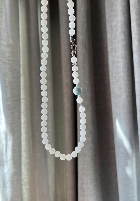 7.8mm Certified natural Jade/ white nephrite necklace/adjustable length necklace天然老料白玉项链 白月光  油糯胶感足#0464
