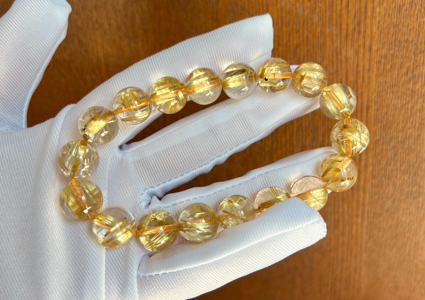 11mm+ Natural golden rutilated quartz bracelet, Golden Chatoyant Rutilated Quartz, 收藏品质 天然 玻璃体 板钛 猫眼金发晶/金钛晶手串#8489 金色纯正