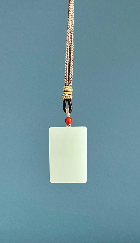 Certified natural jade/ Siberian white nephrite rectangle pendant/safety pendant necklace天然精品软玉 俄料白玉无事牌 吊坠 #8962