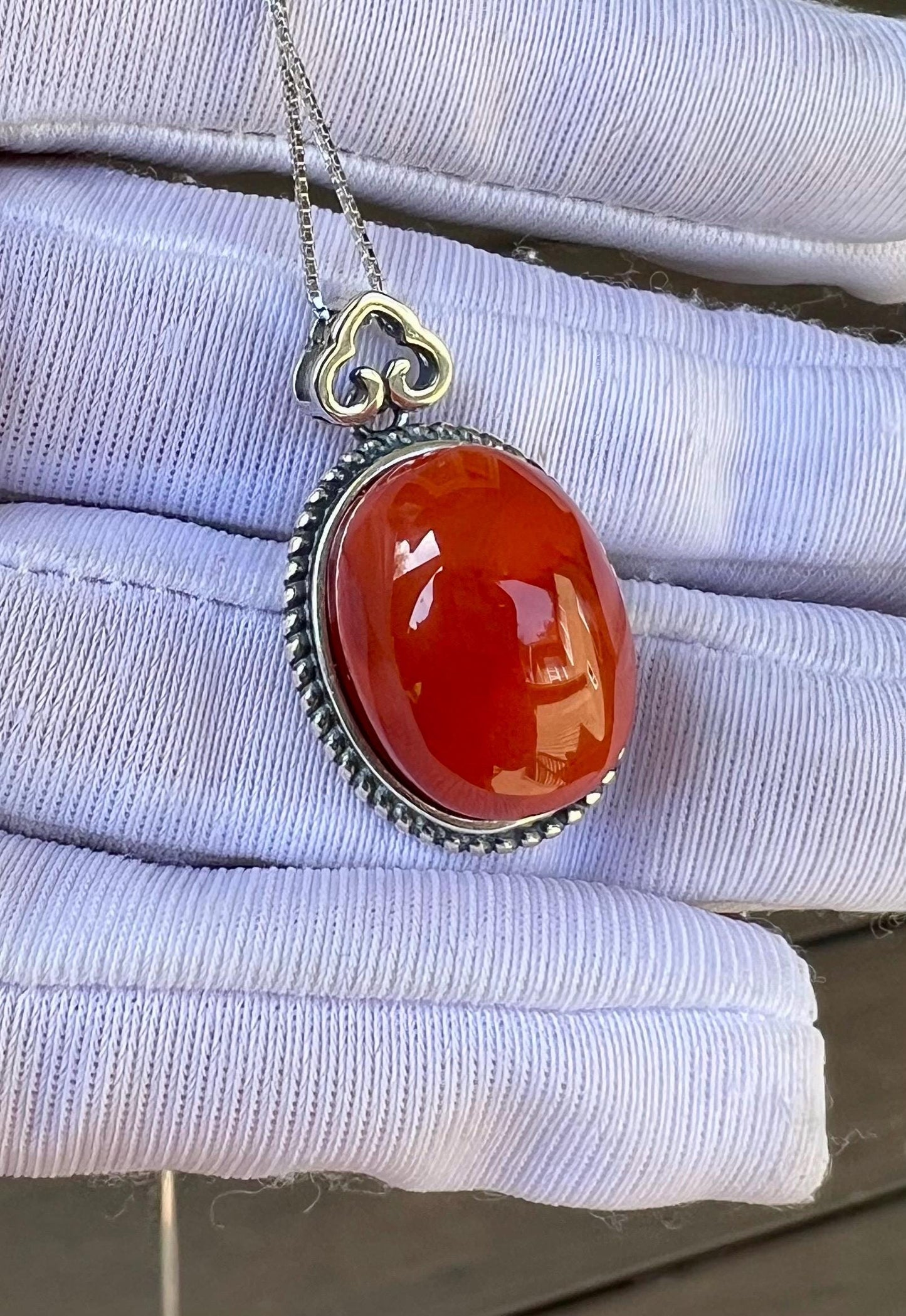 Certified natural Nanhong agate, Southern Red agate pendant ,Chinese Red agate sterling silver necklace 天然精品川料南红蛋面纯银吊坠 项链#0288 满色柿子红