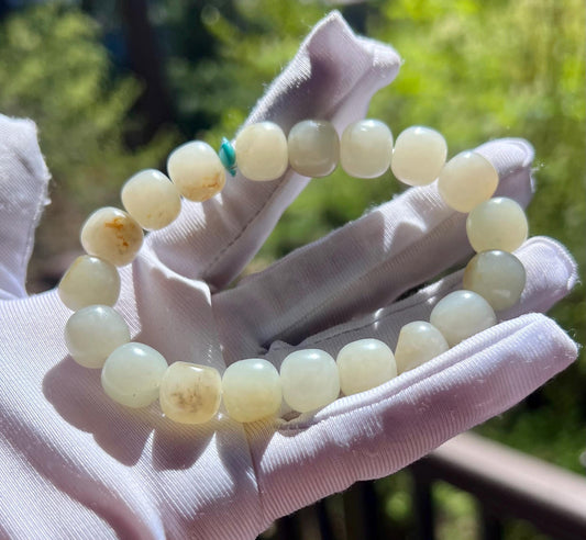 Certified natural jade white Nephrite bracelet/ warm whitebarrel beads 天然籽料白玉 手串 暖白#7288