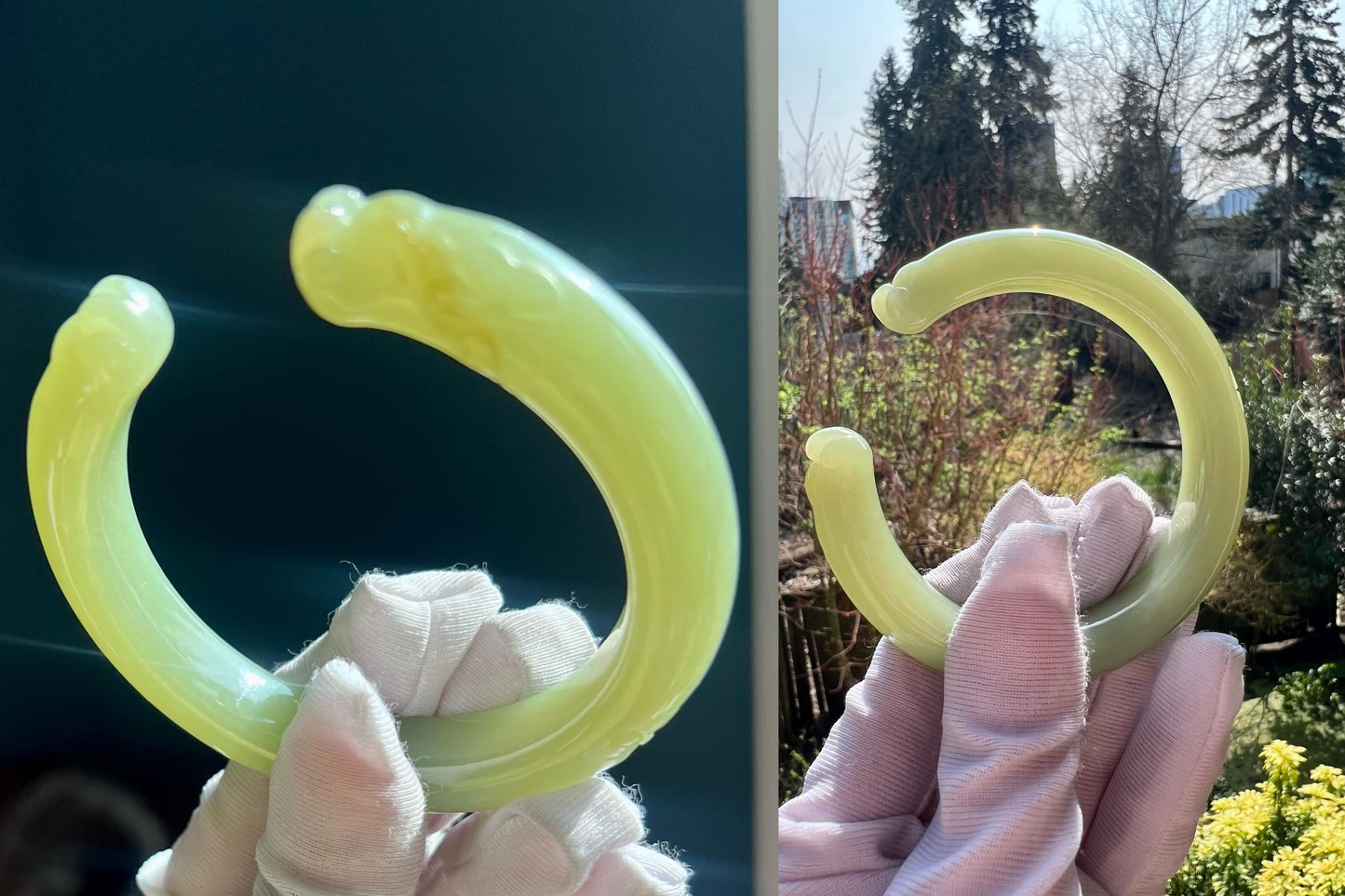 56.5~~58.5mm Certified natural nephrite opening Bangle/greenish cat's paw bangle 天然软玉 猫爪手镯 开口镯 胶糯细度好 #4087