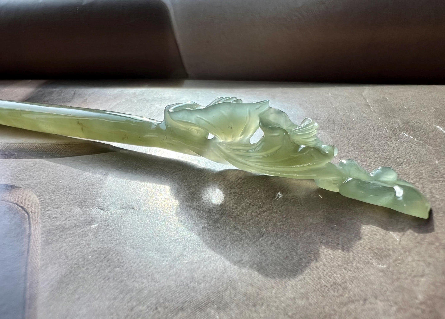 Certified natural Jade/Qingshui nephrite carved hairpin/hand made Magnolia flower hairgrip天然精品软玉 晴水色  手工雕刻玉兰花发簪/发笄#7263