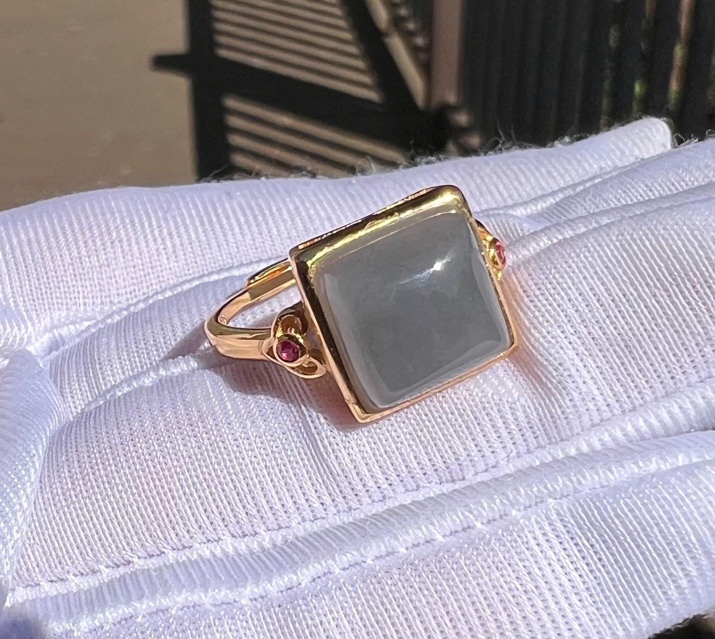 Sterling Silver Purple Nephrite Jade Ring - Adjustable Band #1085