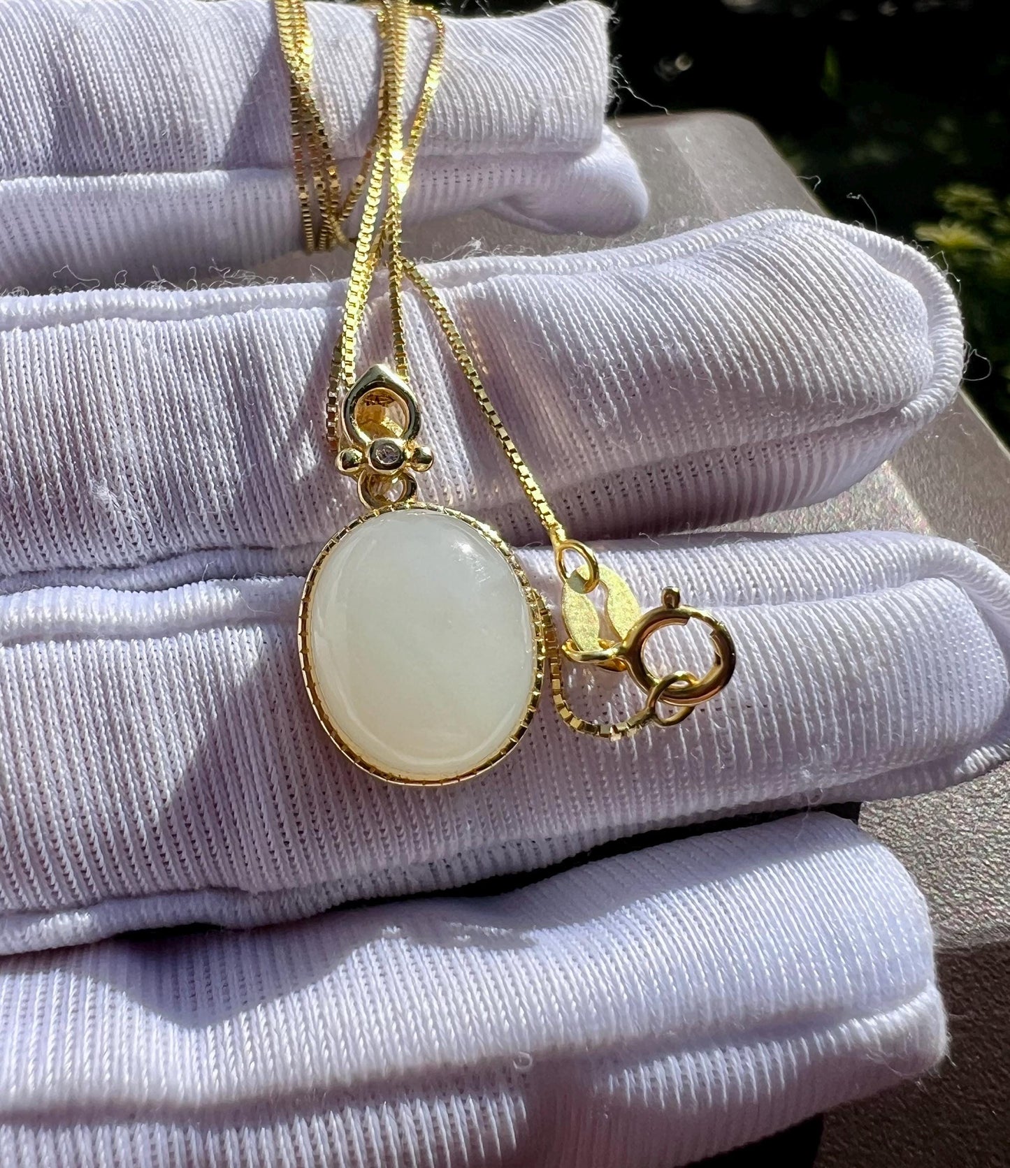 Certified natural nephrite oval pendant /white nephrite pendant Inlaid sterling silver/necklace 天然白玉蛋面吊坠 纯银镶嵌#0371 小尺寸