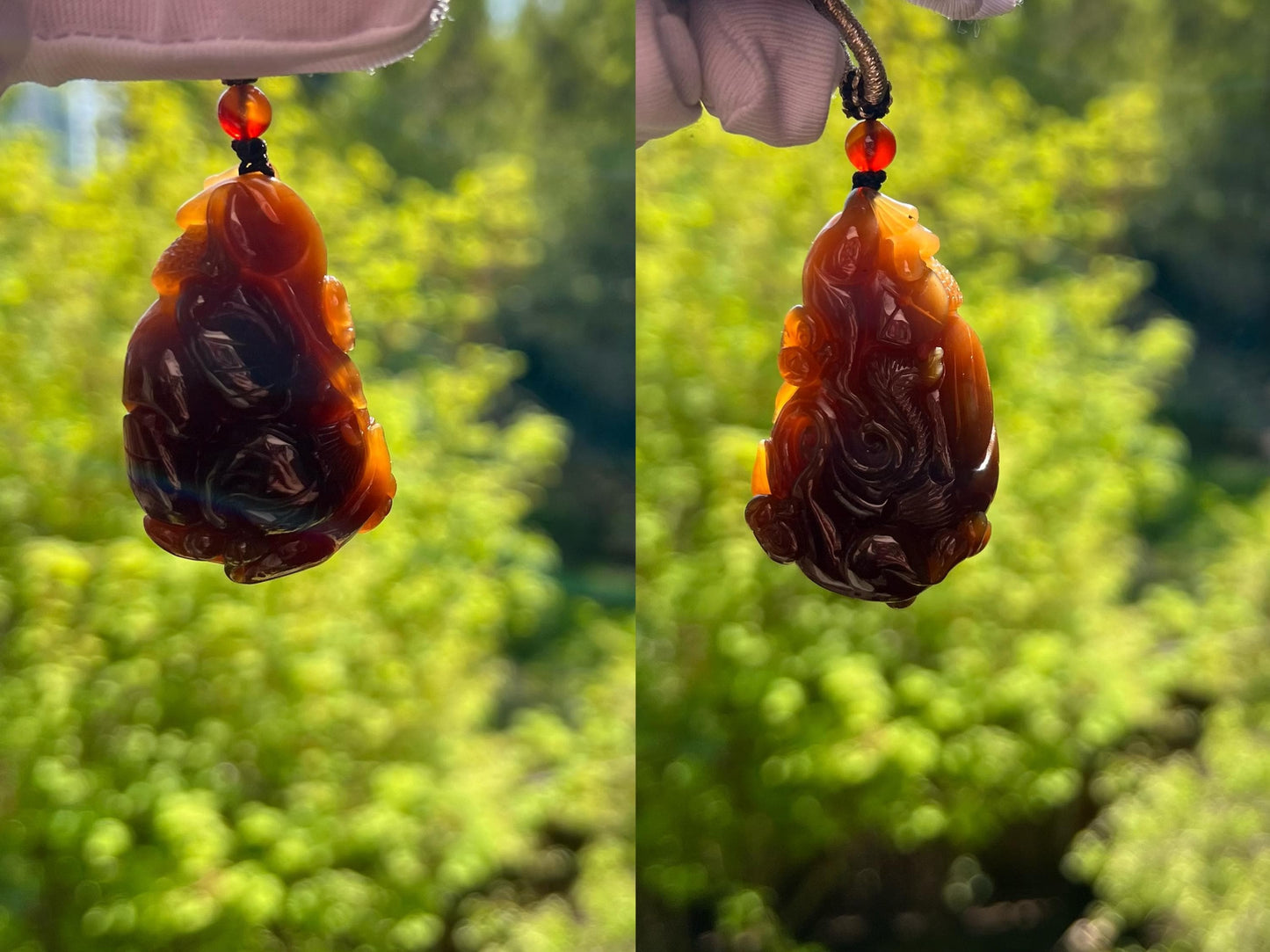 Certified natural jade/ Golden red brown Nephrite carved Monkey and peach pendant/天然精品金山老糖玉 黄金红油糖 吊坠 手把件#0623 灵猴献寿