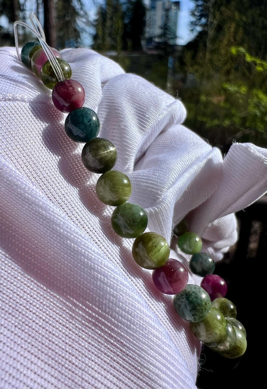 Certified natural  chatoyant rainbow color Tourmaline beads bracelet, Lively chatoyant Tourmaline bracelet,天然稀有顺活猫眼碧玺手串 #1222