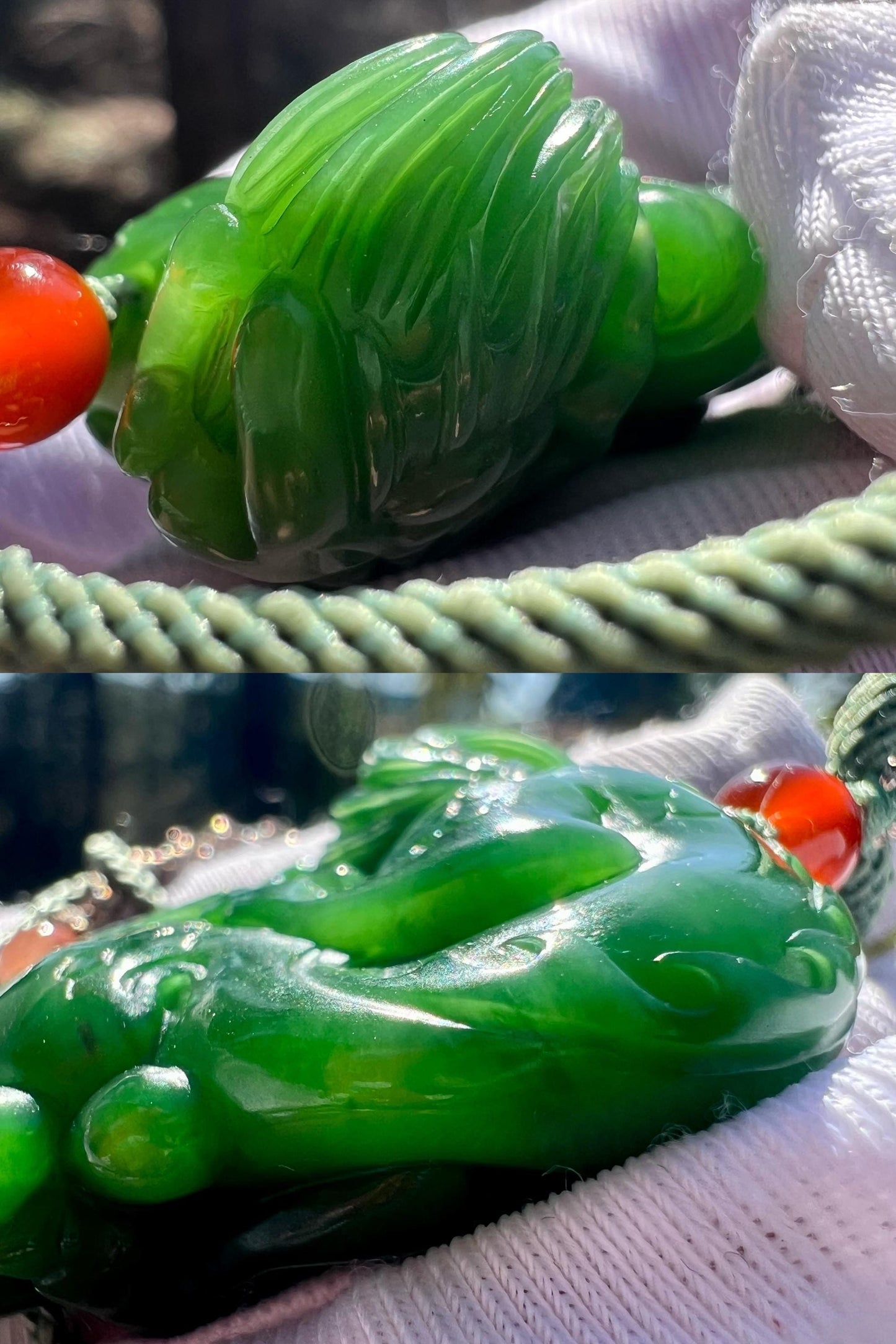 Certified natural nephrite green jade/ green nephrite carved dragon pendant necklace/old mine rich green nephrite天然碧玉 老鹅料雕刻龙吊坠 手把#5733