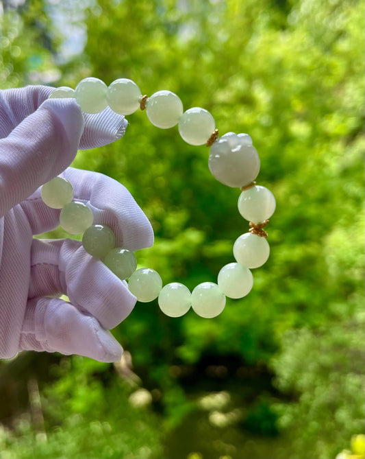 10mm Certified natural nephrite Bracelet/light fresh green nephrite/smoky purple nephrite Cat's Paw天然软玉 老矿晴水料 冰晴水手串#1891搭配 烟紫猫爪