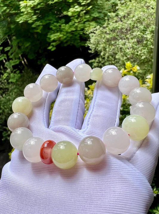11.7mm Certified natural jade/multi-color nephrite Bracelet/nephrite Ingot 天然软玉老矿料 马卡龙配色多宝手串 #7246 搭配南红隔珠 黄玉元宝