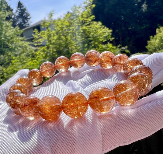 10.4mm+Certified natural copper rutilated quartz Bracelet/high clarity red copper hair bracelet 天然精品 铜发晶手串 红铜发 #0859 高冰玻璃体