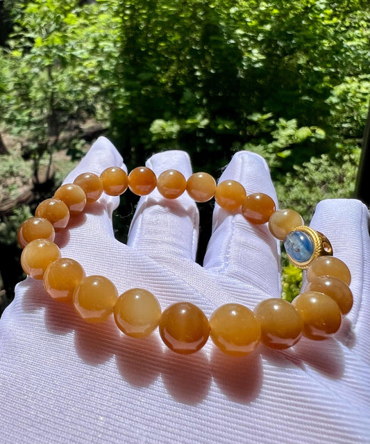 8mm Certified natural jade/ brown nephrite/Qiemo yellow golden brown nephrite bracelet天然软玉  且末糖玉手串 黄金糖 油油糯糯#3503 搭配天然蓝晶石