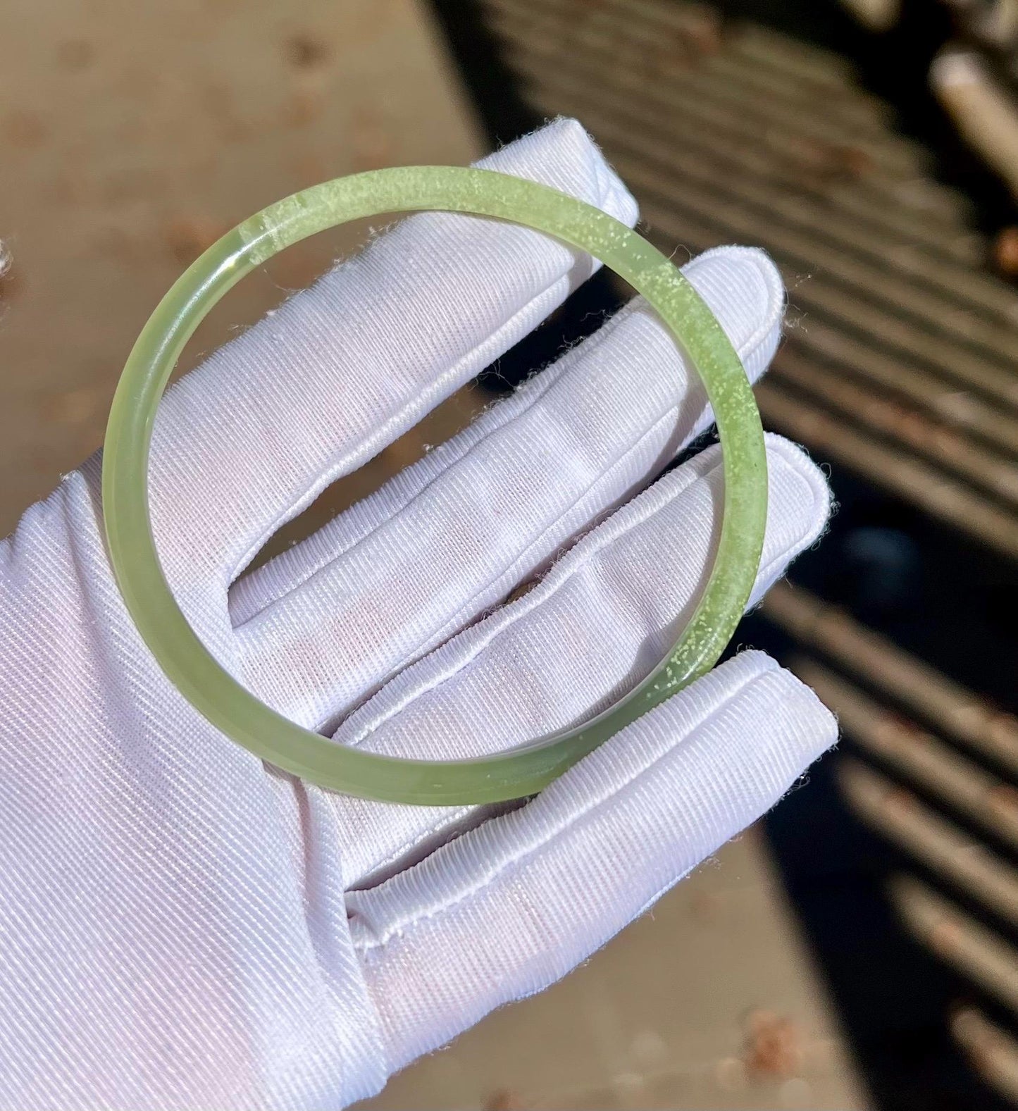 56.6mm Certified natural icy green with emerald green nephrite Bangle/Qingshui nephrite dangling bangle 天然软玉 高冰晴水俏翠青  细圆条手镯 叮当镯 冰润起莹光 #0823